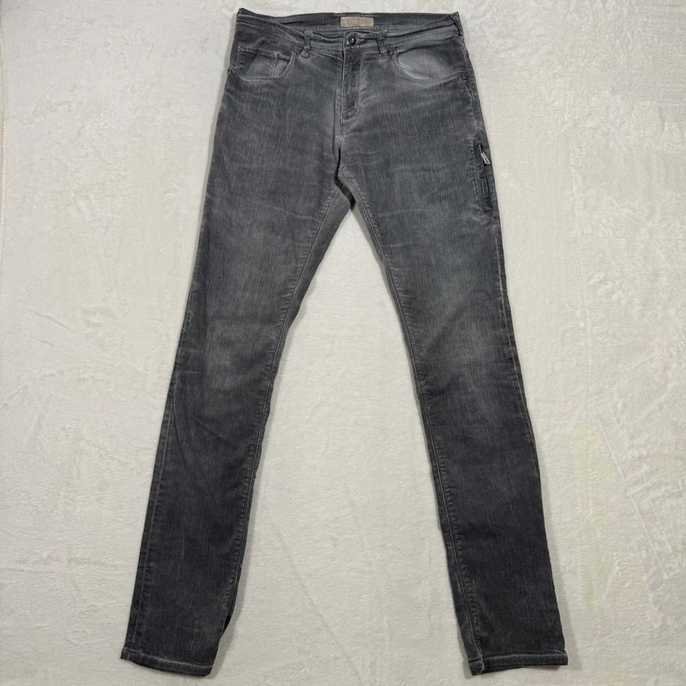 Zara Man Jeans Mens 30 Grey Slim Fit Faded Denim Side Zipper Detail Streetwear